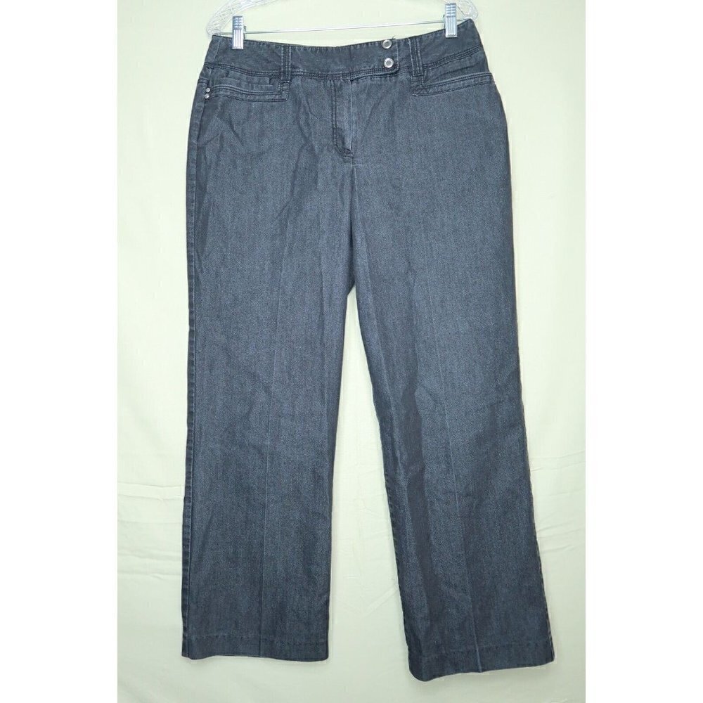 Larry Levine Straight Leg Jeans Black Crop Zip Fly Flap Womens Size 12 EUC